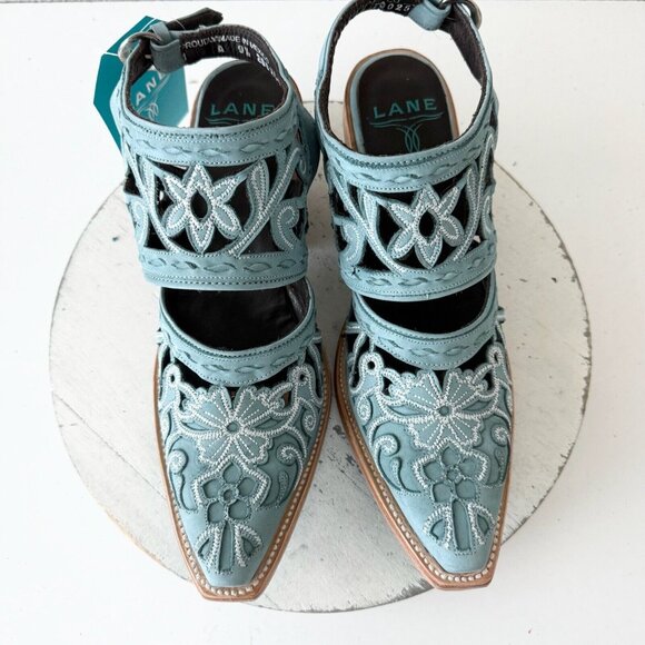 Blue and Brown Ankle Boots with Western Design - Picture 5 of 13